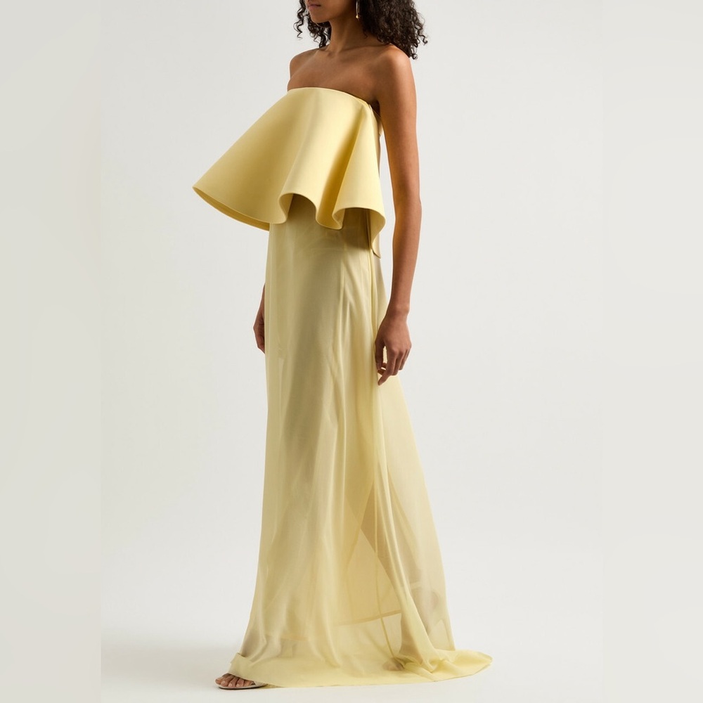 Jacquemus La Robe Vela Strapless Chiffon Gown Yellow Light - Picture 3 of 10